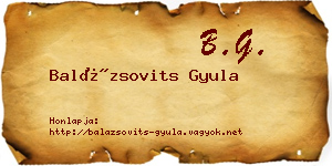 Balázsovits Gyula névjegykártya